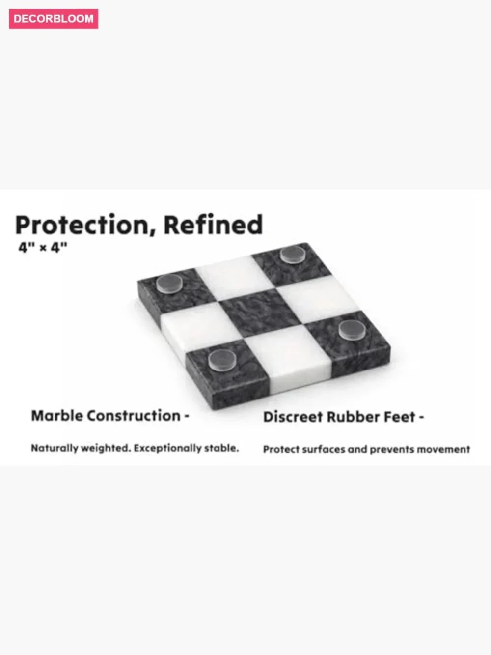 Set of 4 Marble Drink Coasters Stone Square Bar Coasters with Rubber Feet